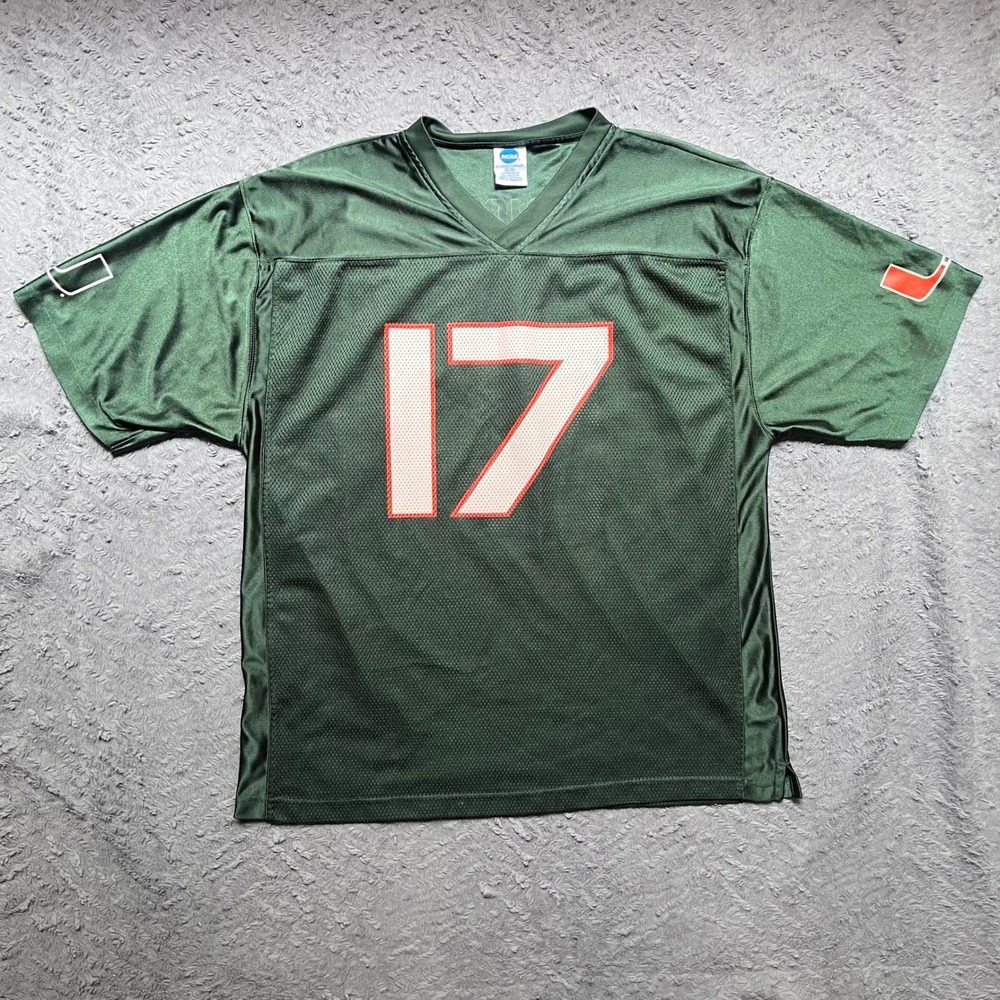 NCAA Y2K Sportswear Miami Hurricanes Jersey Mens XL Green Football #17 U Logo